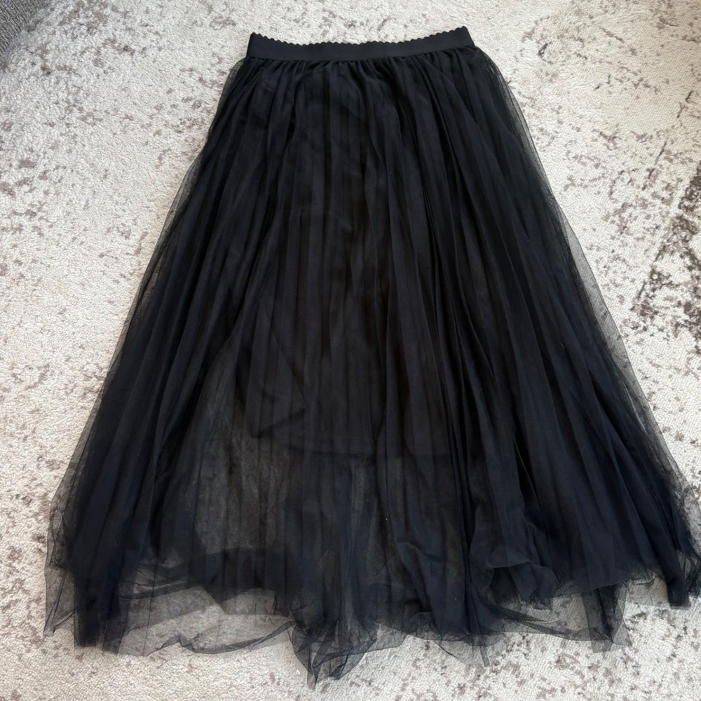 Black Tulle Mesh Maxi midi Skirt Elastic Waist Lined Gothic Ballet Size Small